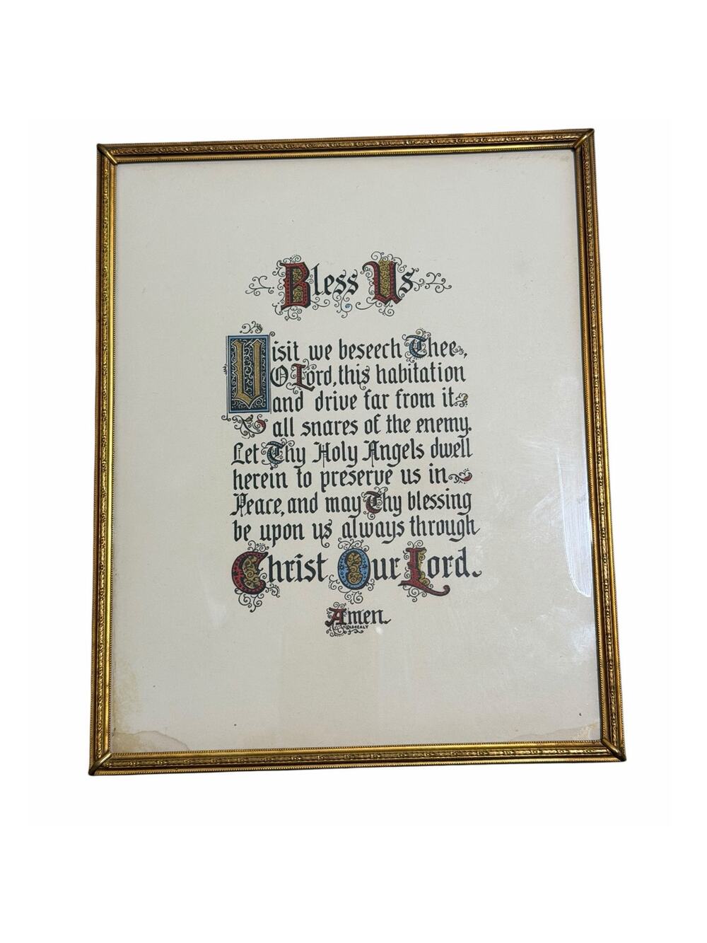 Vintage Catholic House Blessing Prayer 8 x 10 Gold Framed under Glass